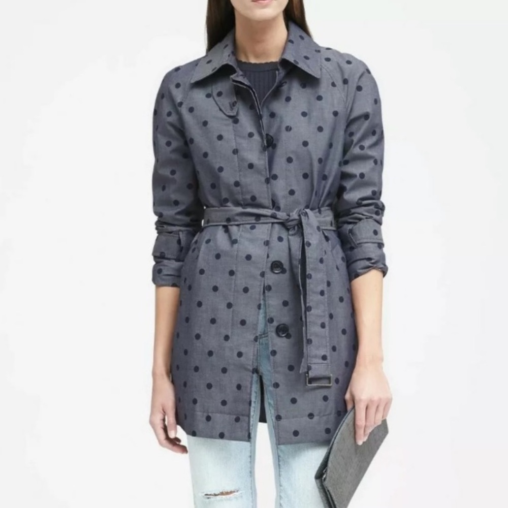 Banana Republic Navy Polka Dot Trench Coat
